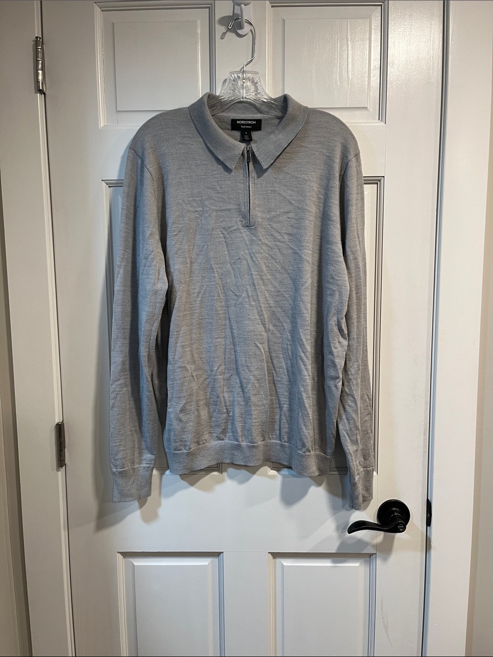Nordstrom Men's Shop Gray Long Sleeve Quarter Zip Collared Wool Blend Sweater